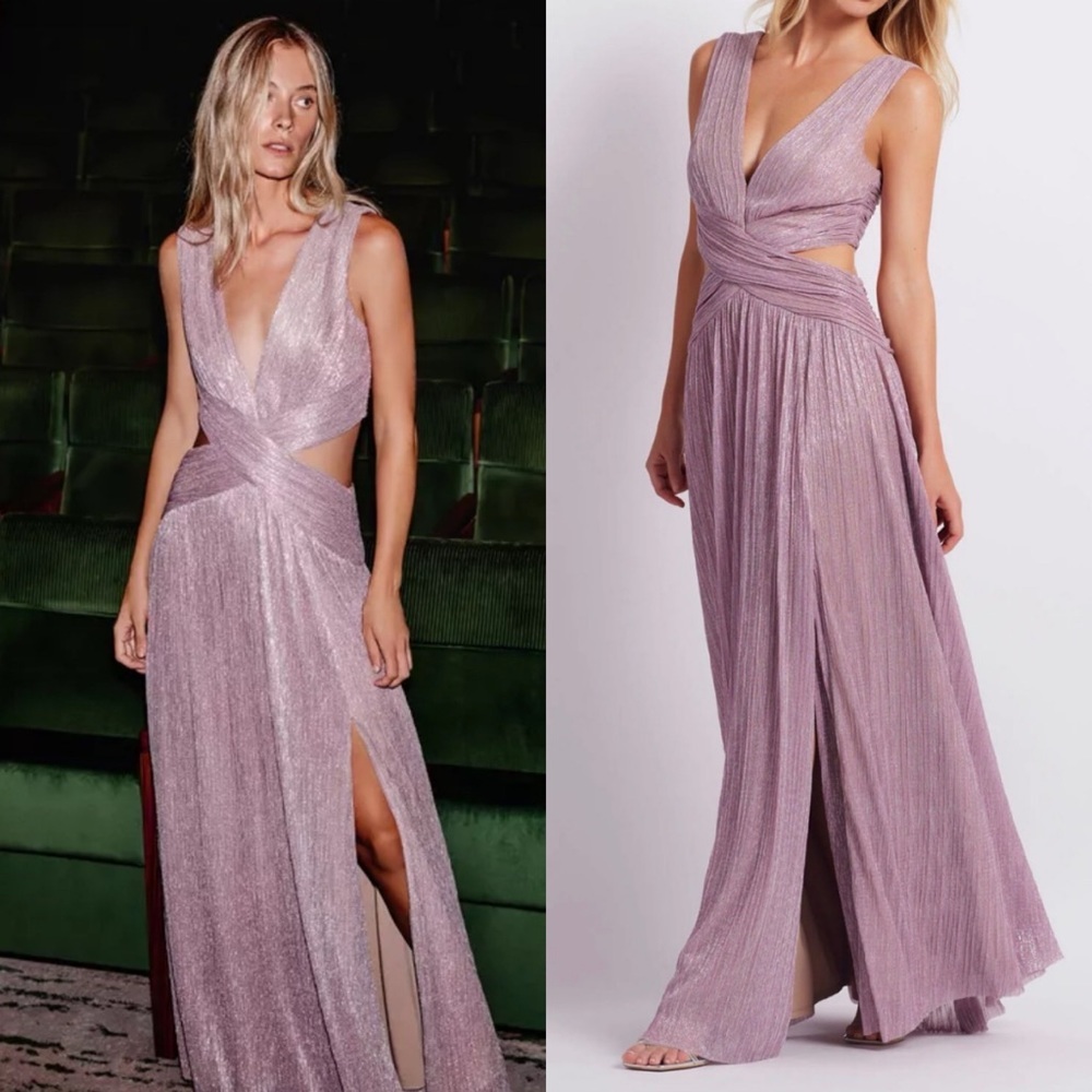 ๐ PATBO Lurex Plunge Cutout Maxi Dress in Blush Pink Sz 6 US - Picture 1 of 8